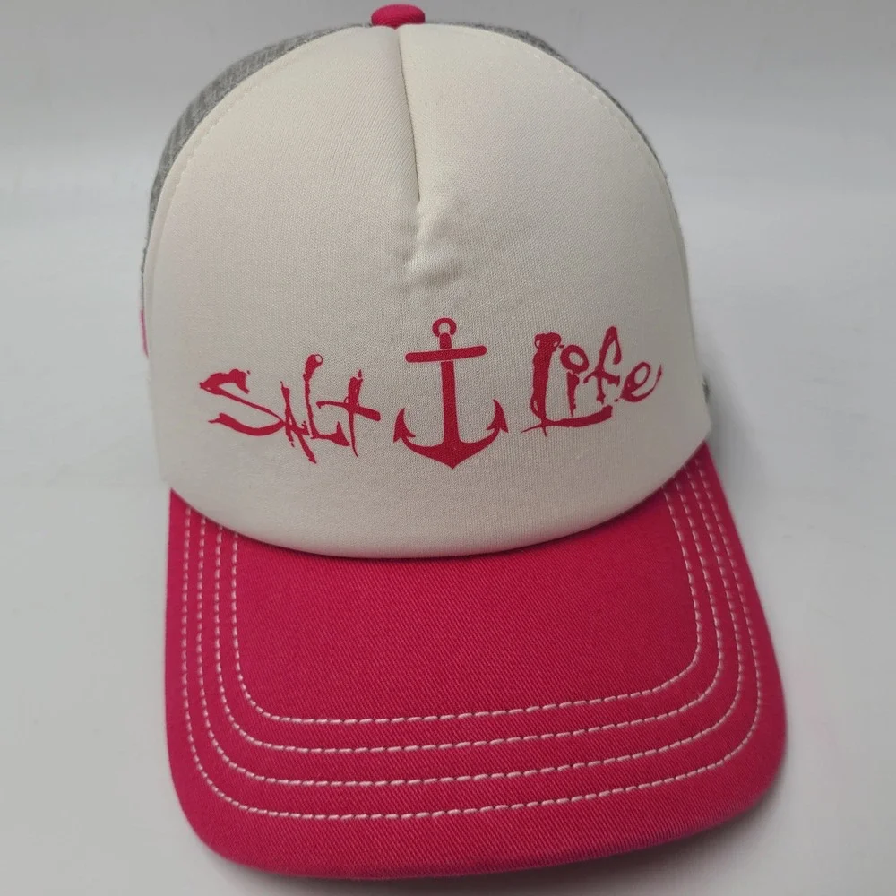 Women Salt Life Hat‎ Snapback Trucker Mesh Pink White Gray Anchor Beach Stripes